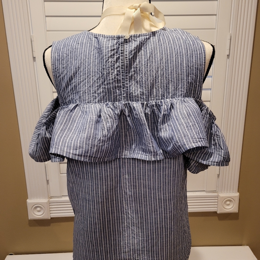 J.Crew Cold Shoulder Ruffle Chambray Striped Top - image 3